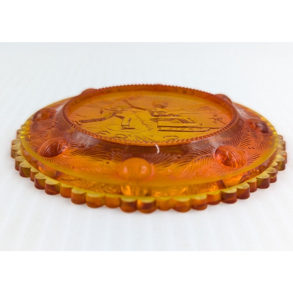The Sandwich Skaters Glass Window Decor Pairpoint Cup Plate Marigold Amber VTG - Picture 8 of 9